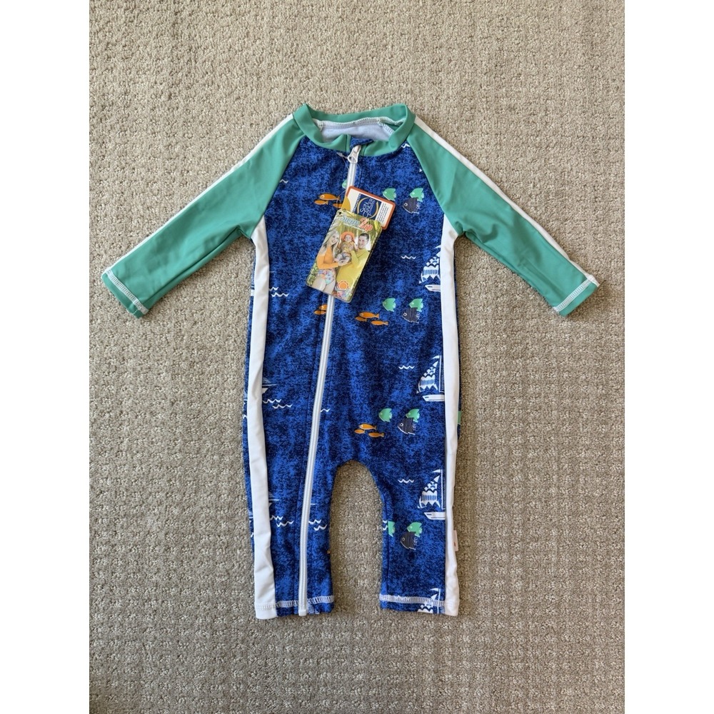 SwimZip UPF 50+ Long Sleeve Sunsuit Romper "Captain Kid" 6-12M Zipper